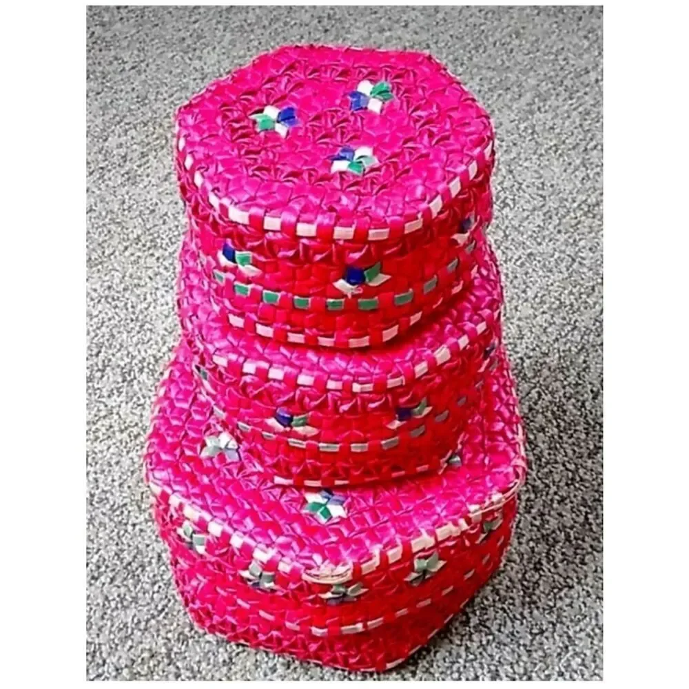 Hot Pink Woven Decorative Storage Boxes - Set